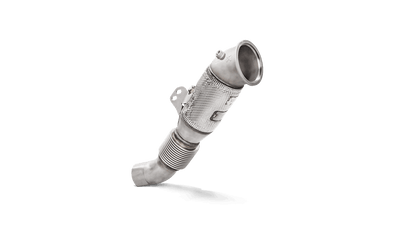 An Akrapovic Titanium flexible downpipe with heat wrap insulation