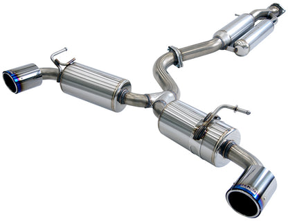 Front aerial view of a an exhaust with two rear muffler with a tail pipe each then a single pipe going into a silencer & sound chamber