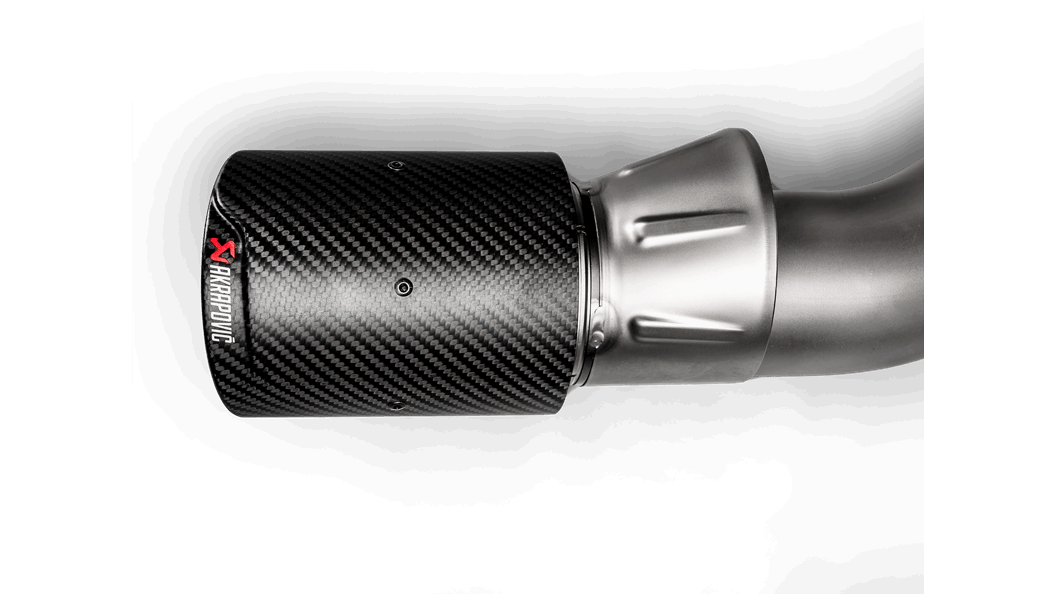 Close-up of a carbon fibre Akrapovič exhaust tip