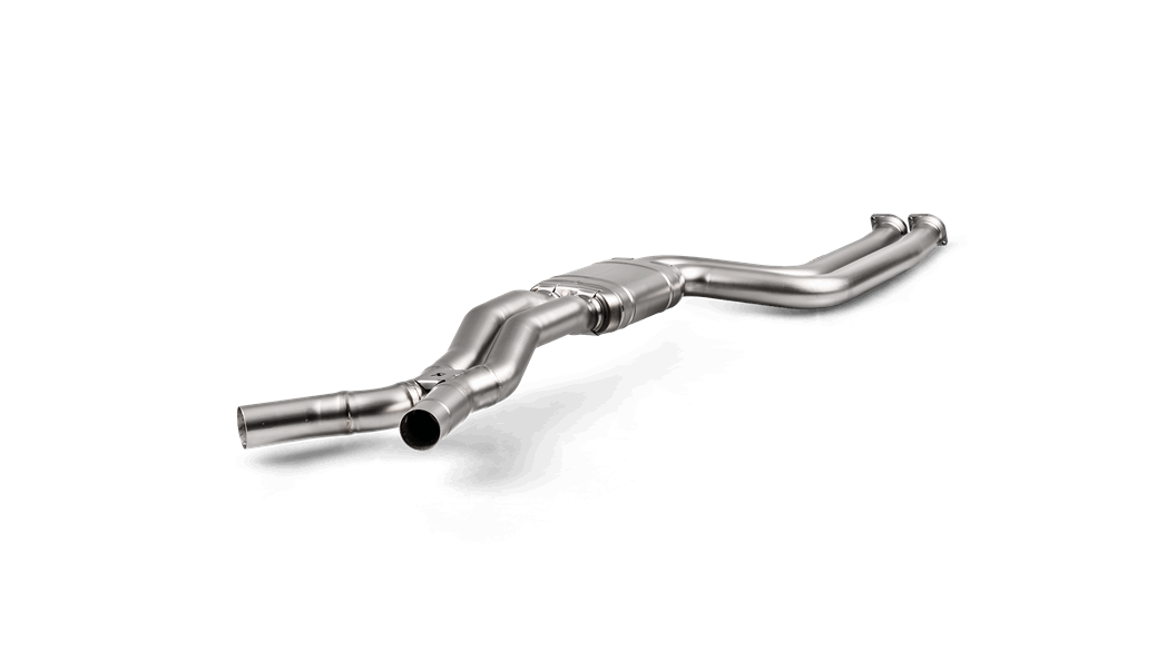 Side view of a titanium exhaust system for a BMW M2 Competition/CS (F87N)