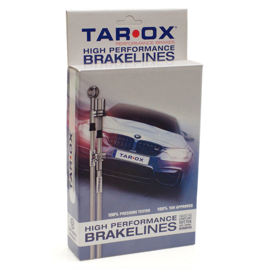 A Tarox High Performance Braklines box with an image of a BMW a two braided brake lines