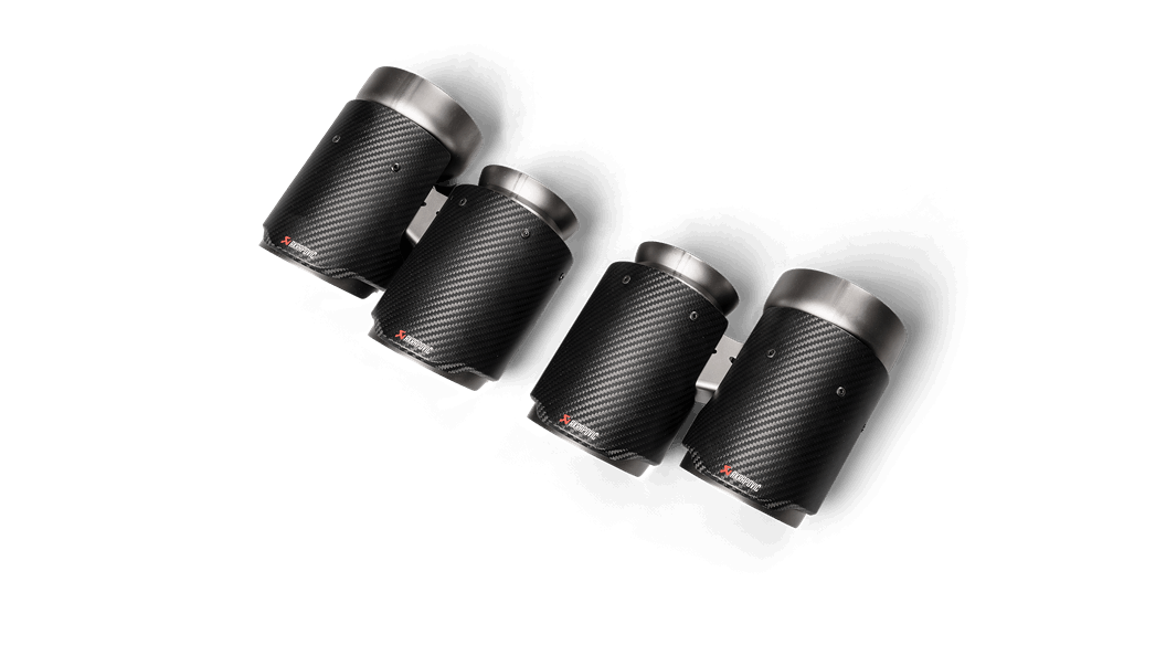 Aerial view of Set of four Akrapovic carbon fibre exhaust tips in pairs