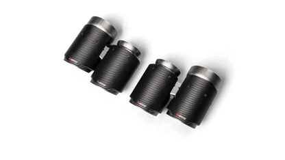 Aerial view of Set of four Akrapovic carbon fibre exhaust tips in pairs