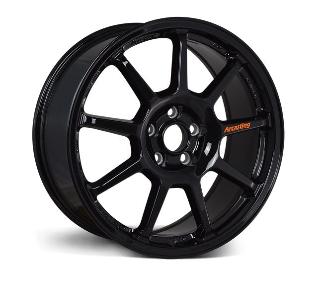 Front view of a Z.A.R Corse 18-inch black wheel with a 9-spoke design against a white background 