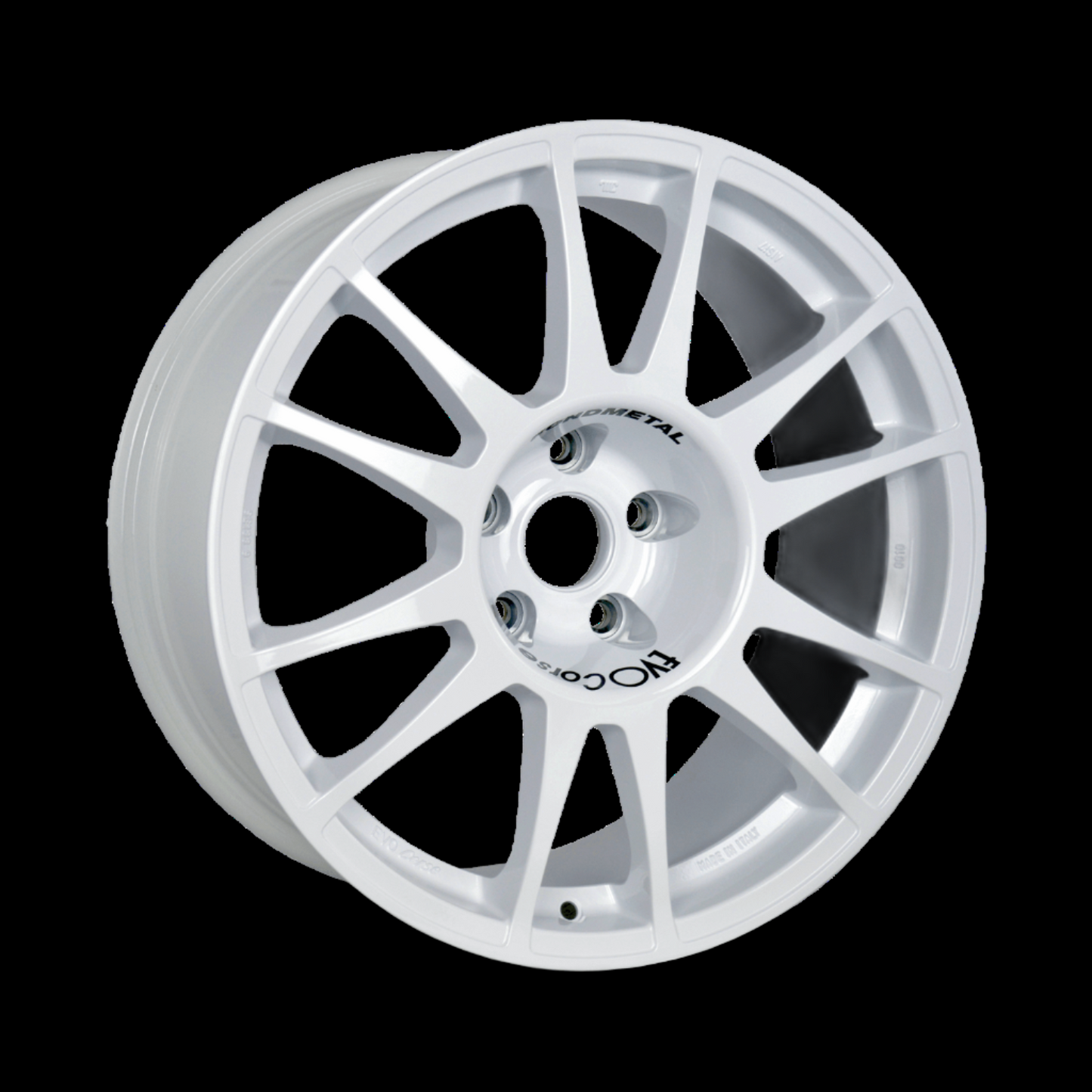 Front view of a Sanremo Corse 18-inch white wheel with a 12-spoke design against a black background 