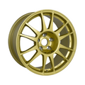 Front view of a Sanremo Corse 18-inch gold wheel with a 12-spoke design against a white background 