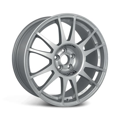 Front view of a Sanremo Corse 18-inch silver wheel with a 12-spoke design against a white background 