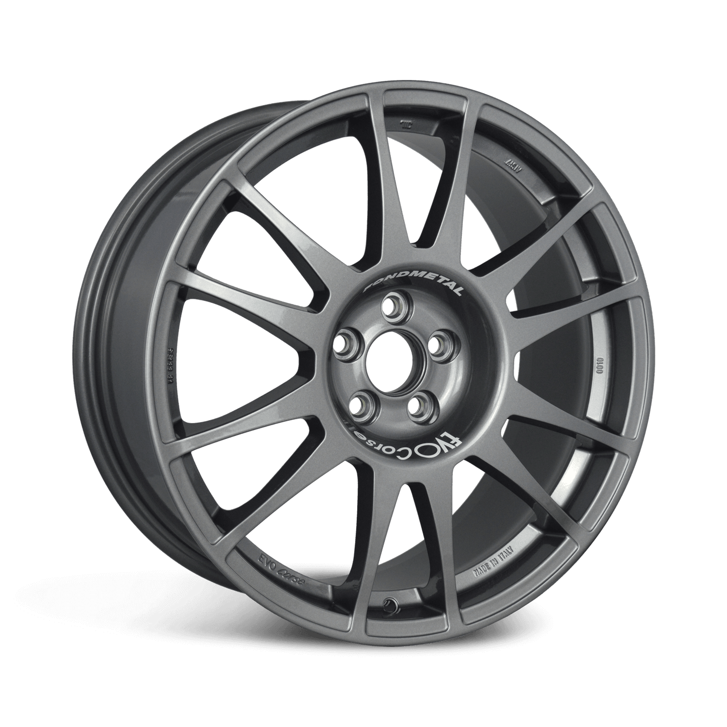 Front view of a Sanremo Corse 18-inch anthracite wheel with a 12-spoke design against a white background 