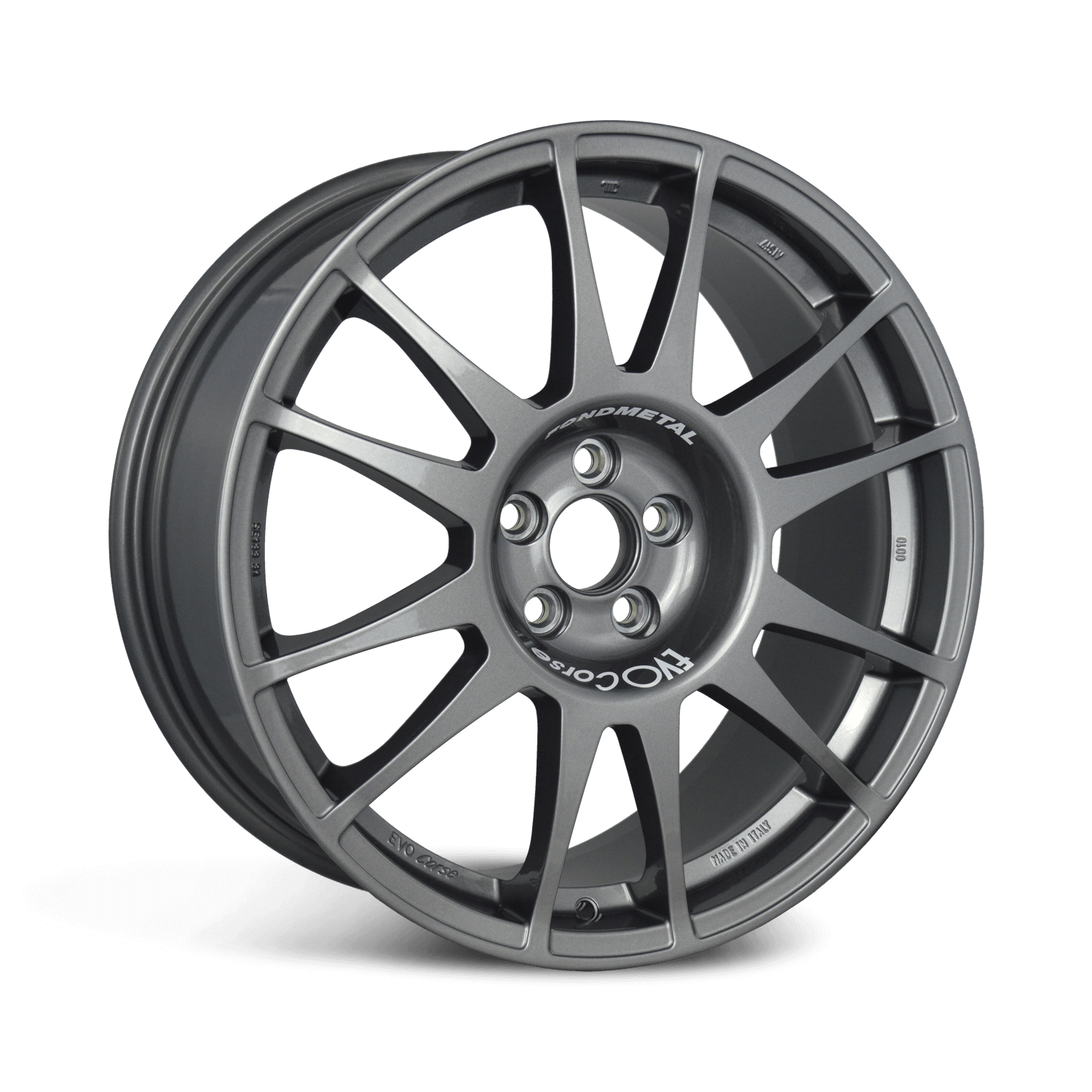 Front view of a Sanremo Corse 18-inch anthracite wheel with a 12-spoke design against a white background 