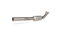 Side view of a Titanium Akrapovič single downpipe with a muffler